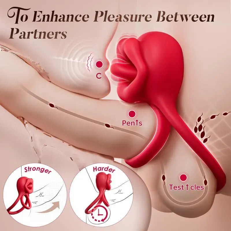 3 In 1 Vibrating Tongue Licking Cock Ring