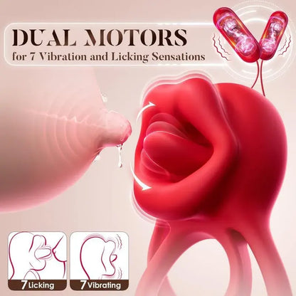 3 In 1 Vibrating Tongue Licking Cock Ring