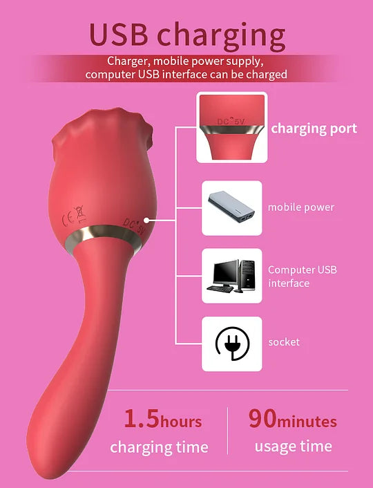 Rose Double Tongue Licking Vibrator ootyemo-d914.myshopify.com