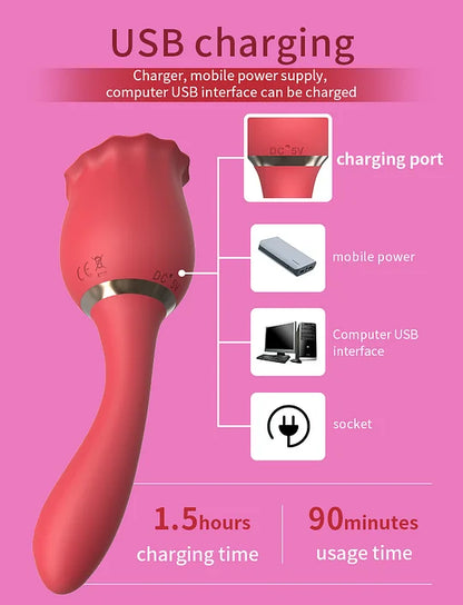 Rose Double Tongue Licking Vibrator ootyemo-d914.myshopify.com
