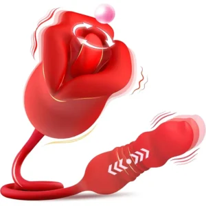 Rose-Shaped 3-in-1 Tongue & Thrusting Vibrator – Dual Clitoral