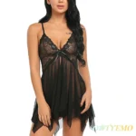 Sexy lace lingerie slit suspender dress